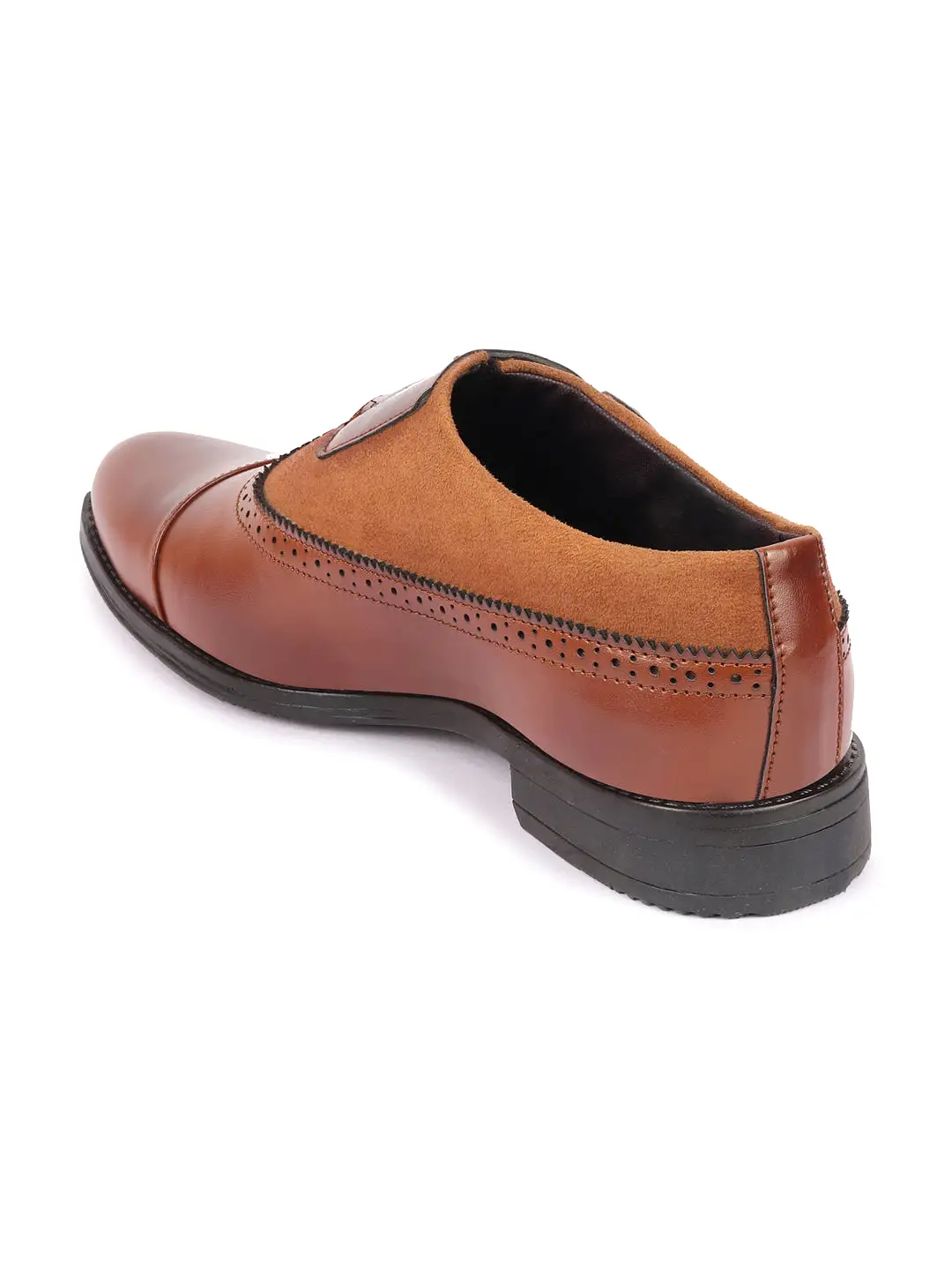 Men Tan Party Double Strap Monk Slip On Shoes