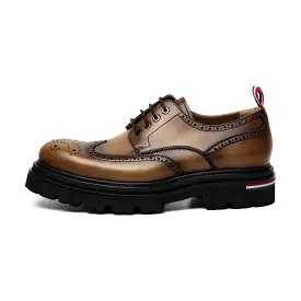 Men's Thick Sole Brogue Calf Leather Derby Shoes 202502B