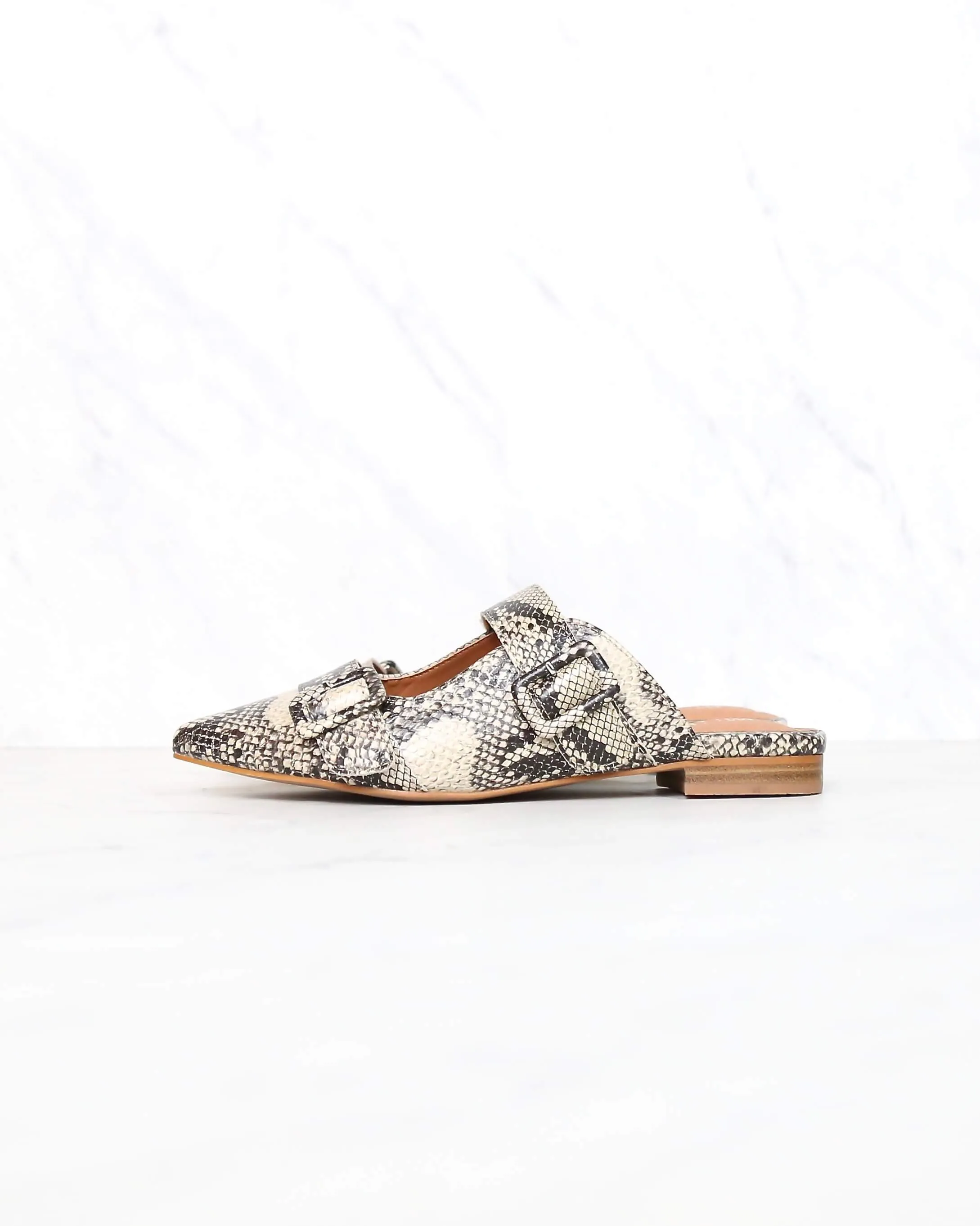 Miracle Miles - Hannah Pointed Toe Beige/Black Snakeskin Mule