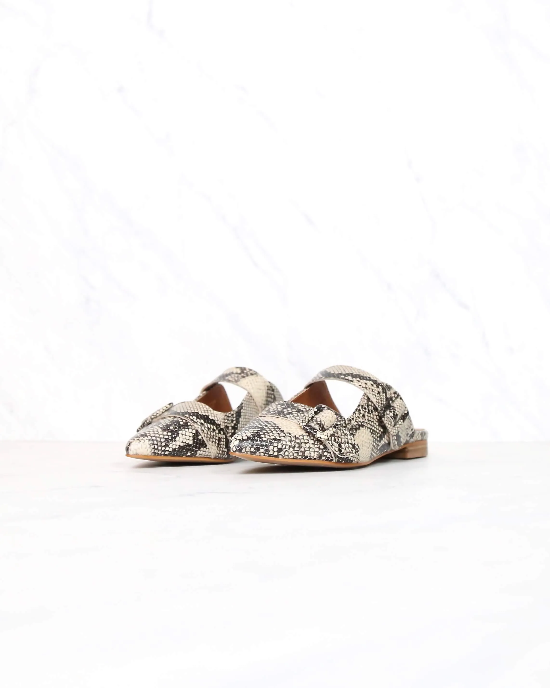 Miracle Miles - Hannah Pointed Toe Beige/Black Snakeskin Mule