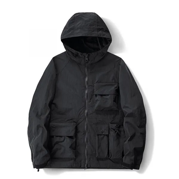 Multi pocket hooded coat for men