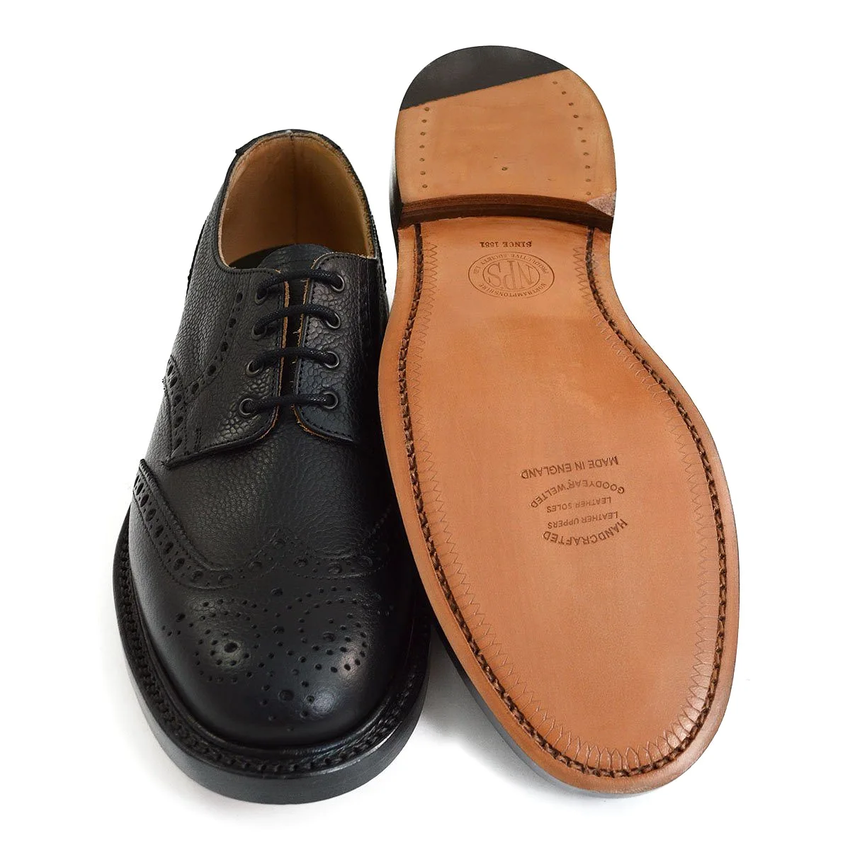 NPS WILSON Brogue Shoes - Black Grain with Double Leather Sole