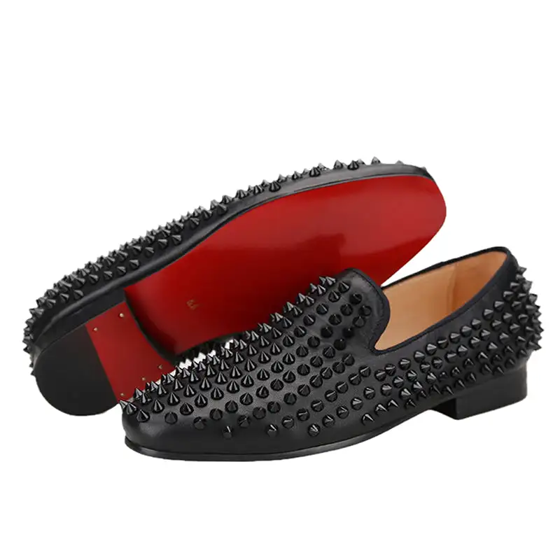 OneDrop Kid Leather Shoes Children Handmade Spikes Wedding Party Prom Loafers Red Sole