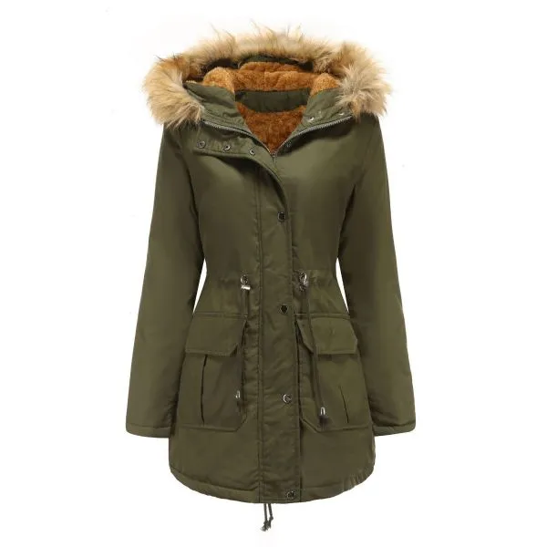 Parka coat with faux fur trim hood and inside lining for women