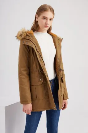 Parka coat with faux fur trim hood and inside lining for women