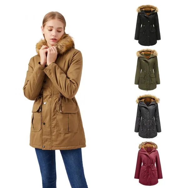 Parka coat with faux fur trim hood and inside lining for women