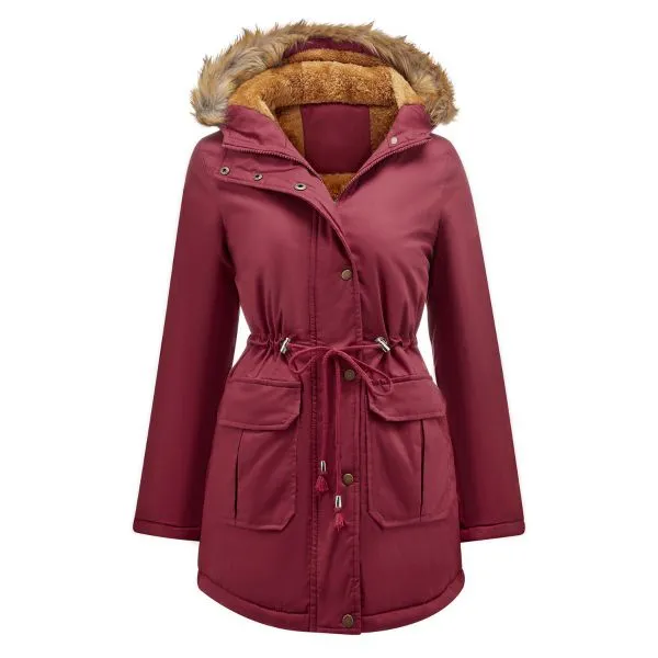 Parka coat with faux fur trim hood and inside lining for women