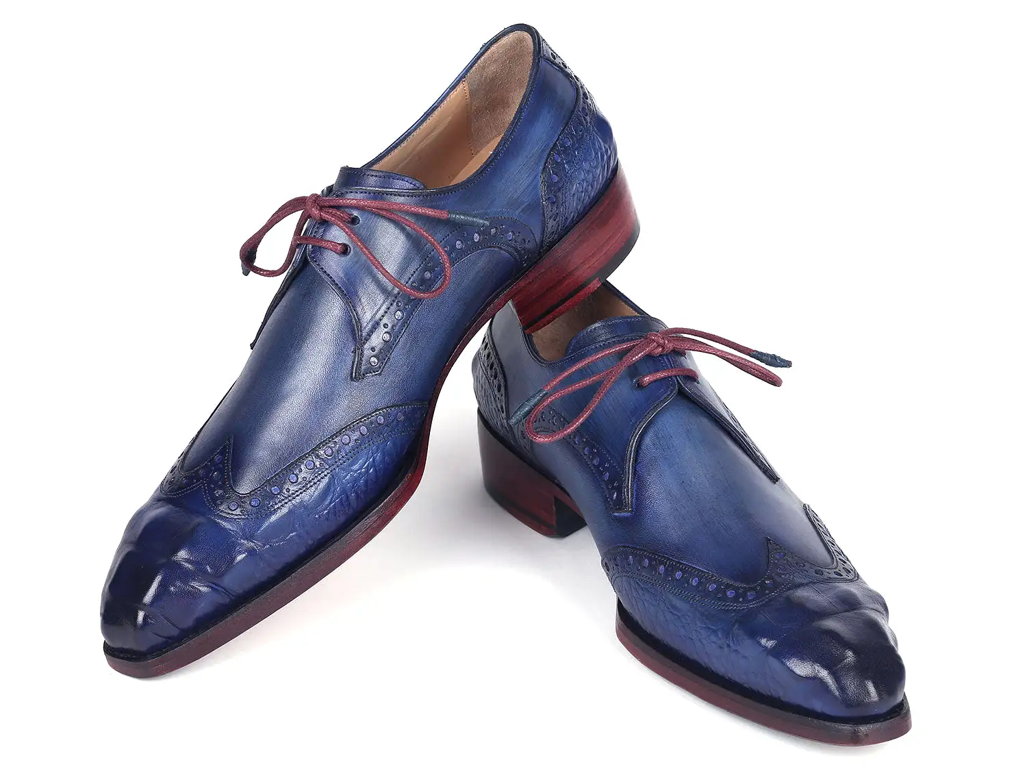 Paul Parkman Goodyear Welted Wingtip Derby Shoes Blue & Navy - 584-BLU