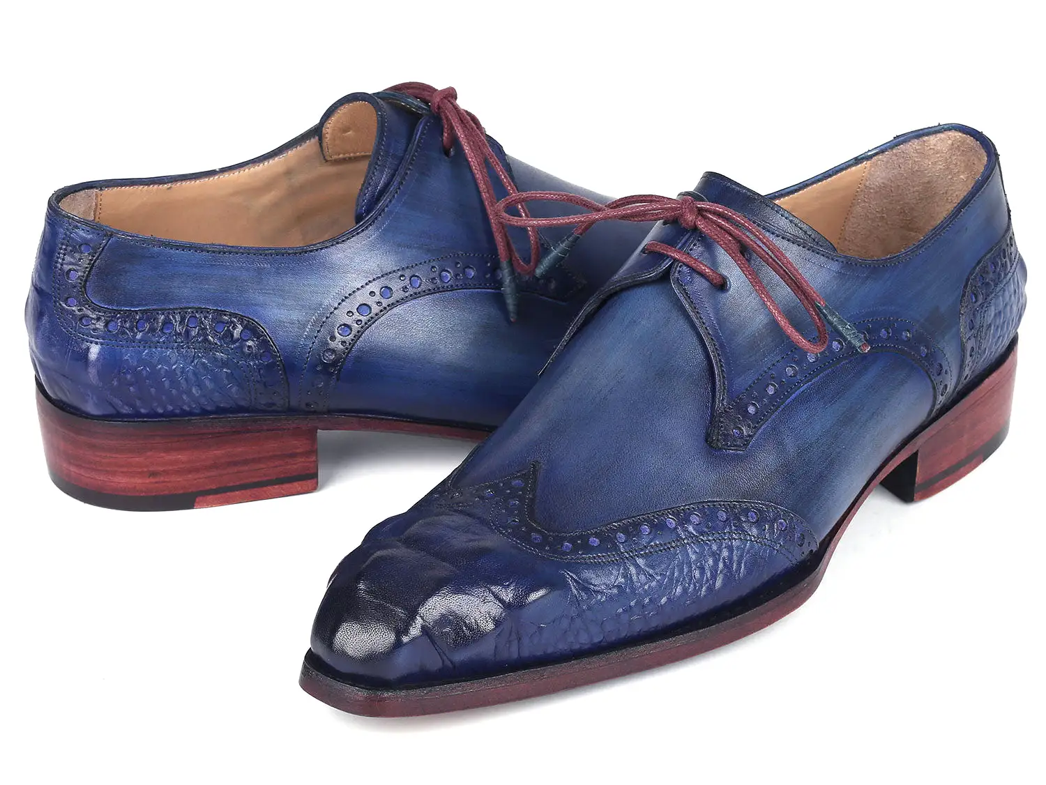 Paul Parkman Goodyear Welted Wingtip Derby Shoes Blue & Navy - 584-BLU