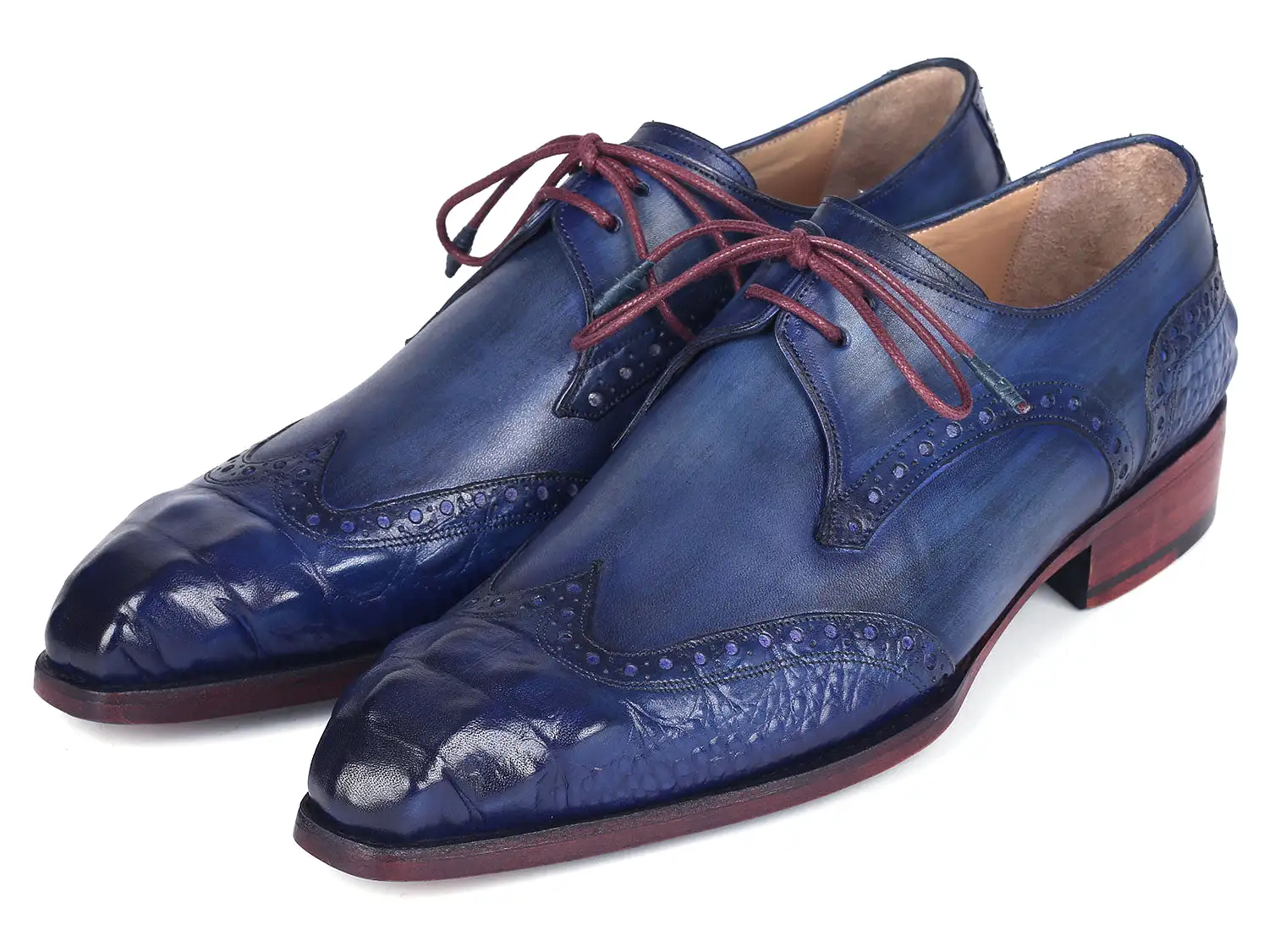 Paul Parkman Goodyear Welted Wingtip Derby Shoes Blue & Navy - 584-BLU