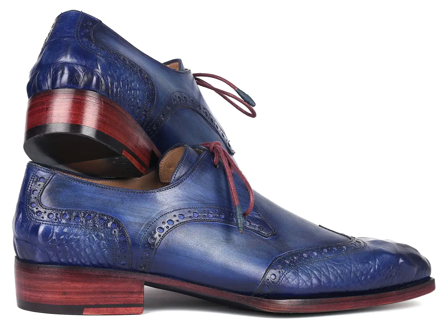 Paul Parkman Goodyear Welted Wingtip Derby Shoes Blue & Navy - 584-BLU