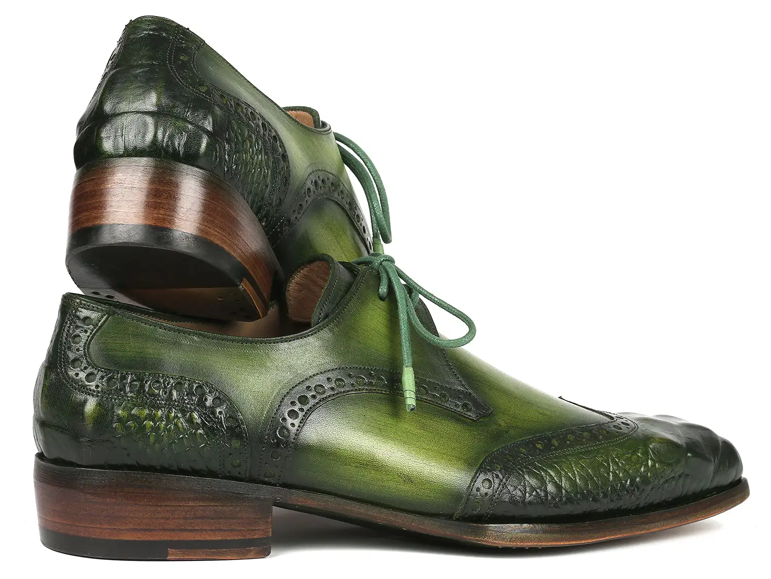 Paul Parkman Goodyear Welted Wingtip Derby Shoes Green - 584-GRN