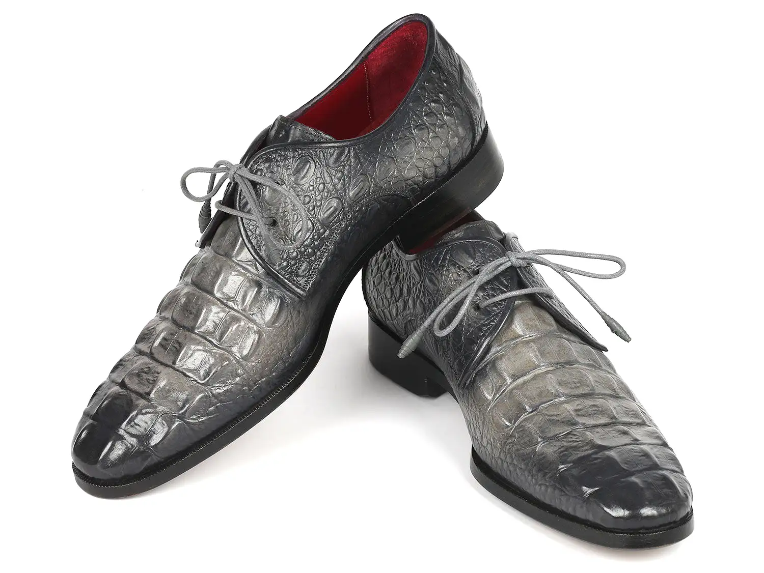 Paul Parkman Gray Crocodile Embossed Calfskin Derby Shoes - 1438GRY