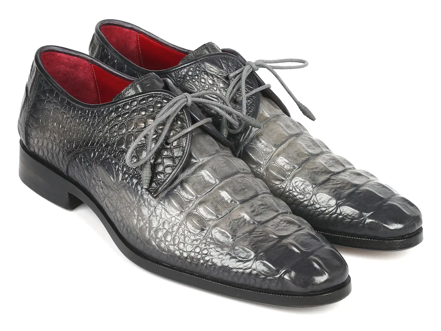 Paul Parkman Gray Crocodile Embossed Calfskin Derby Shoes - 1438GRY