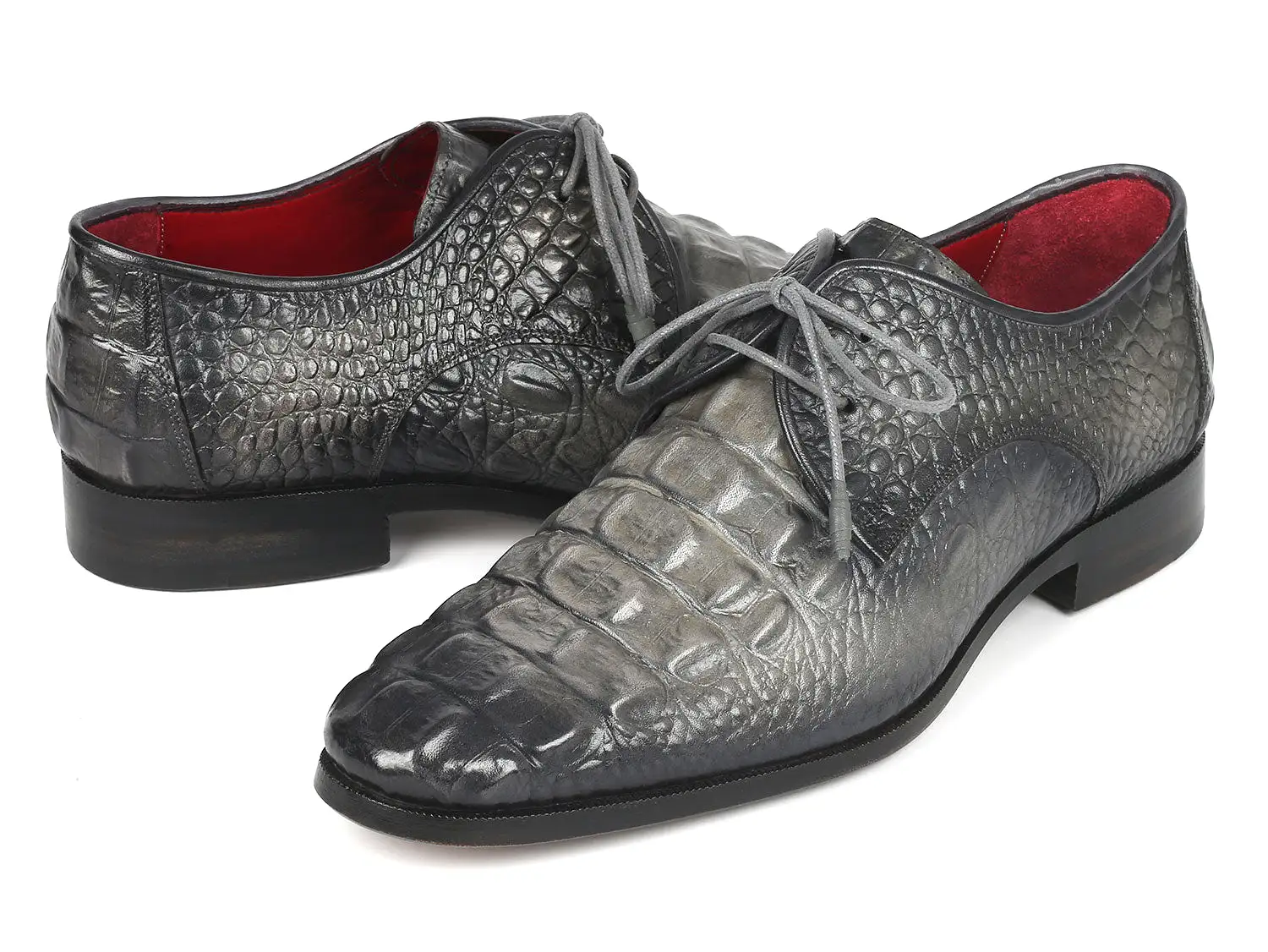 Paul Parkman Gray Crocodile Embossed Calfskin Derby Shoes - 1438GRY