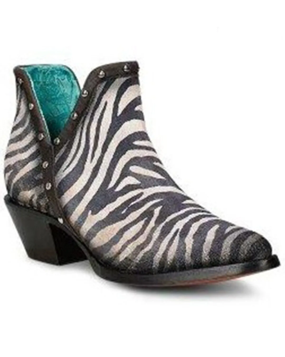 Product Name:  Corral Women's Zebra Print Studded Booties - Pointed Toe