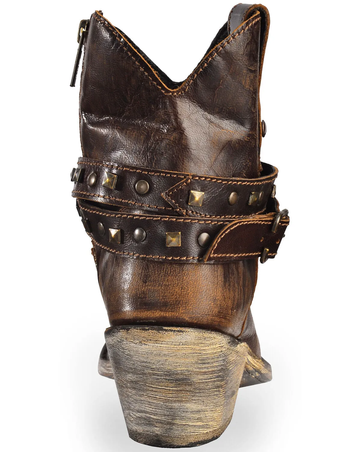 Product Name:  Liberty Black Women's Volcano Brass Studded Harness Booties - Pointed Toe