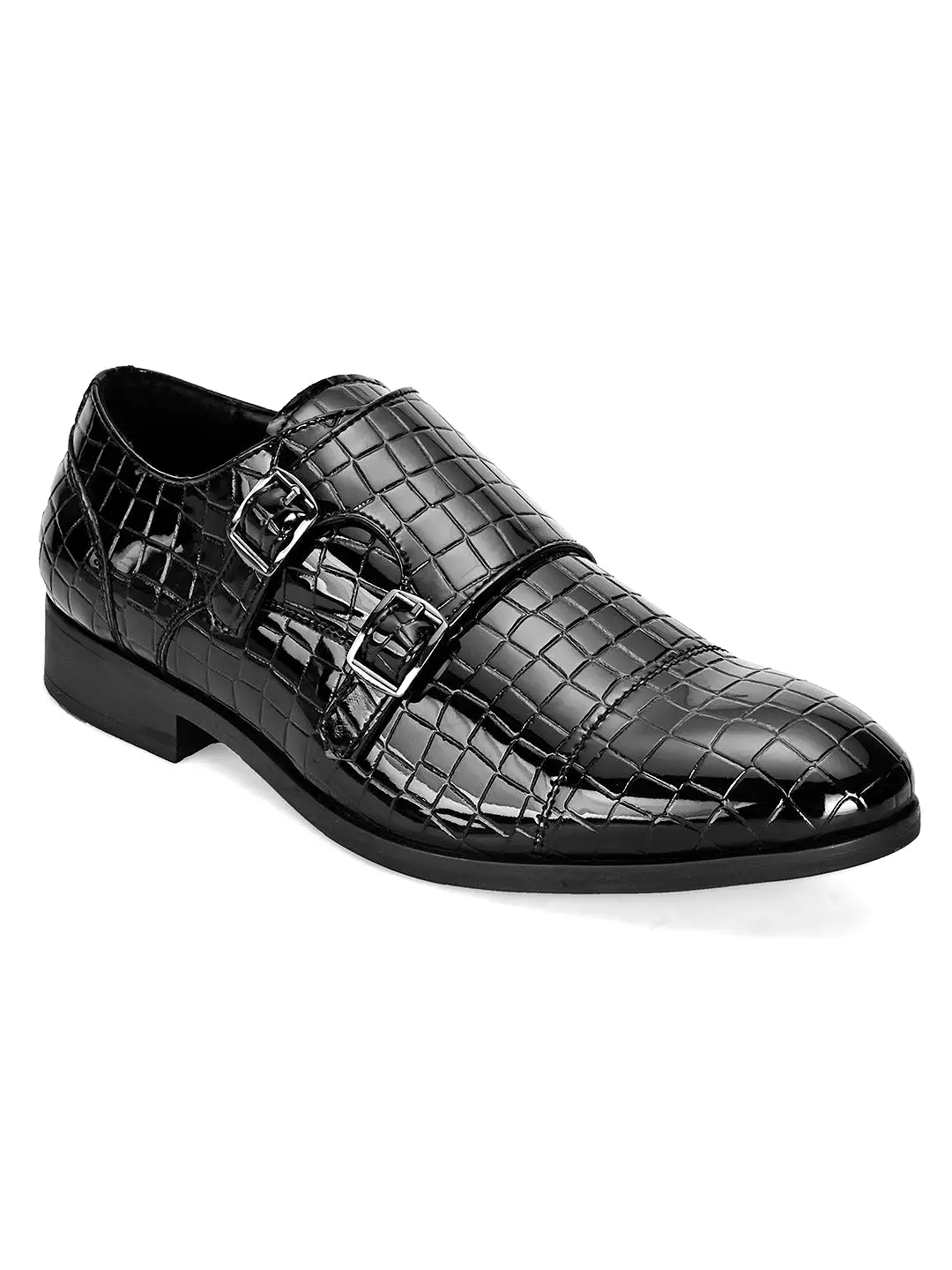 Rivet Black Patent Monk Shoes