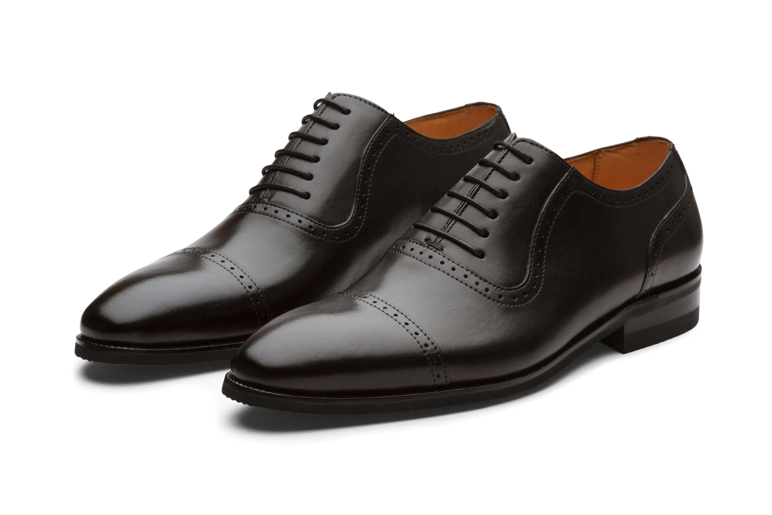 Semi Brogue Oxford Leather Shoes - Black