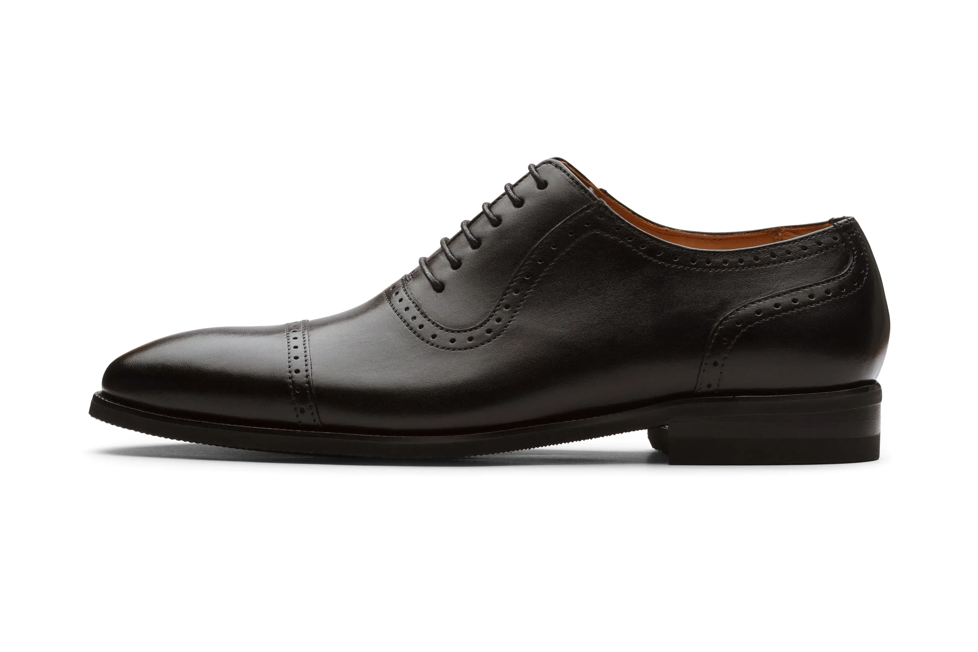 Semi Brogue Oxford Leather Shoes - Black