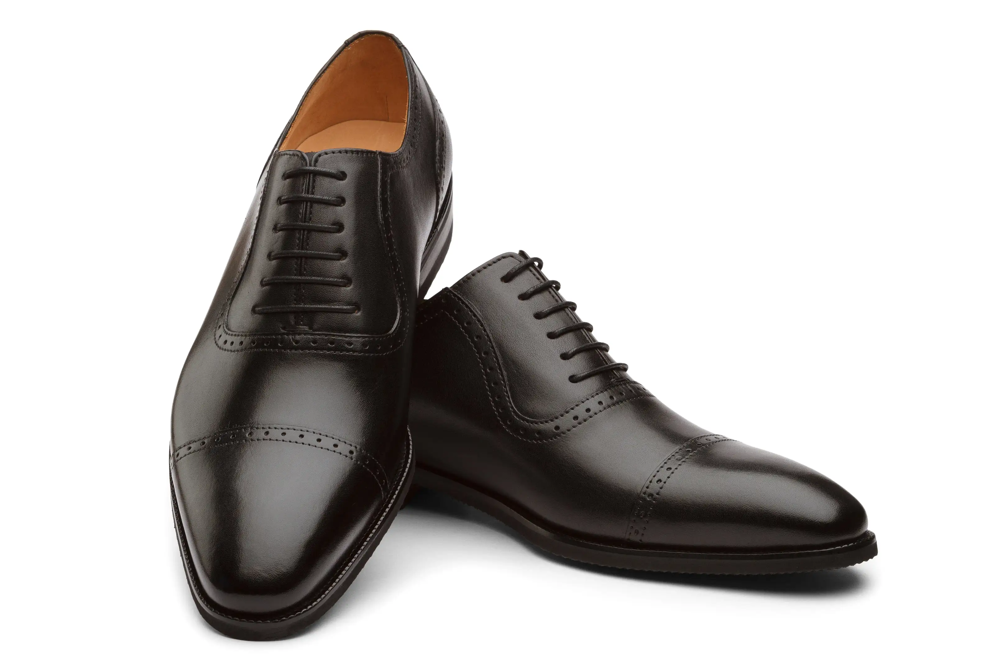 Semi Brogue Oxford Leather Shoes - Black