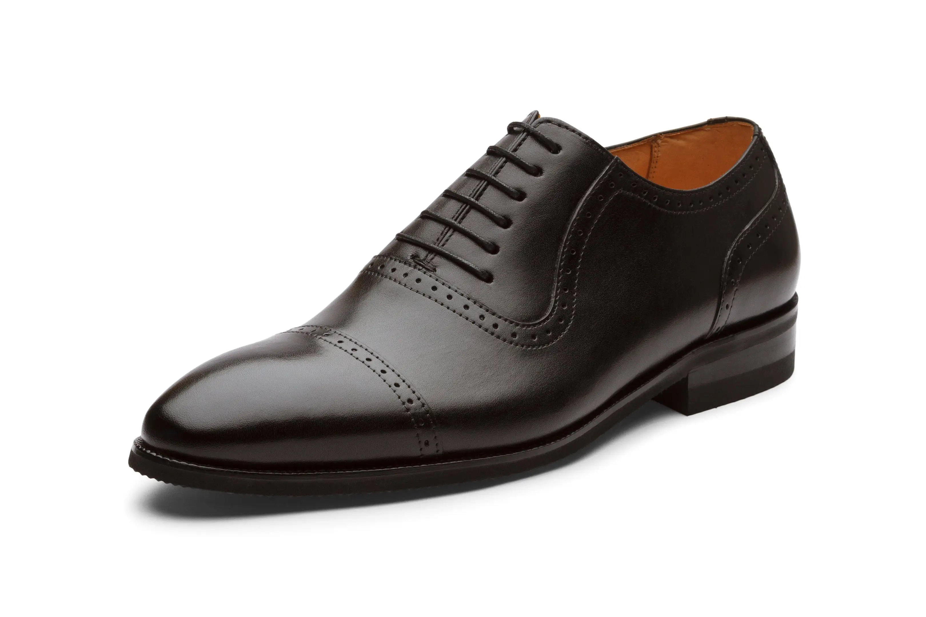 Semi Brogue Oxford Leather Shoes - Black