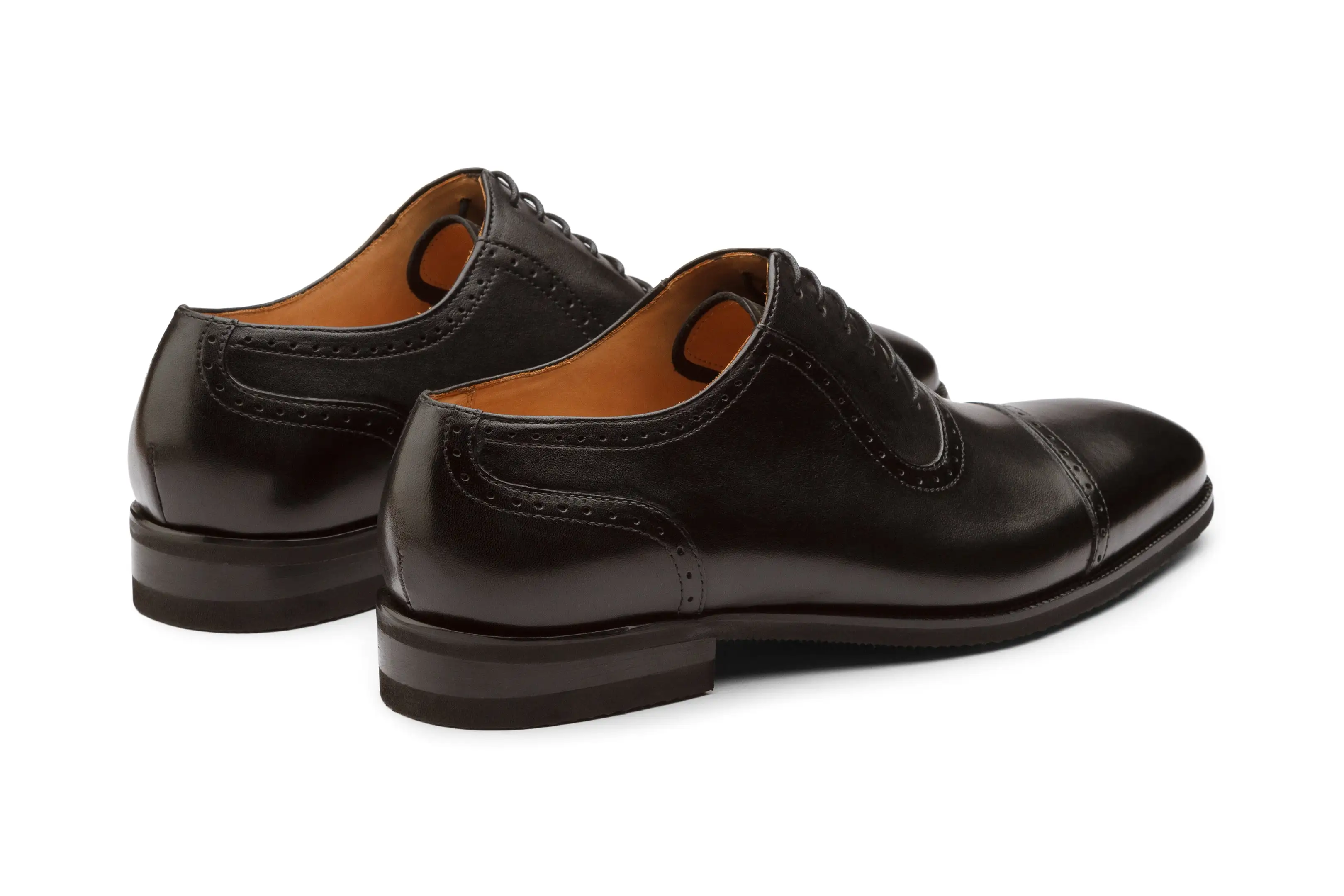 Semi Brogue Oxford Leather Shoes - Black