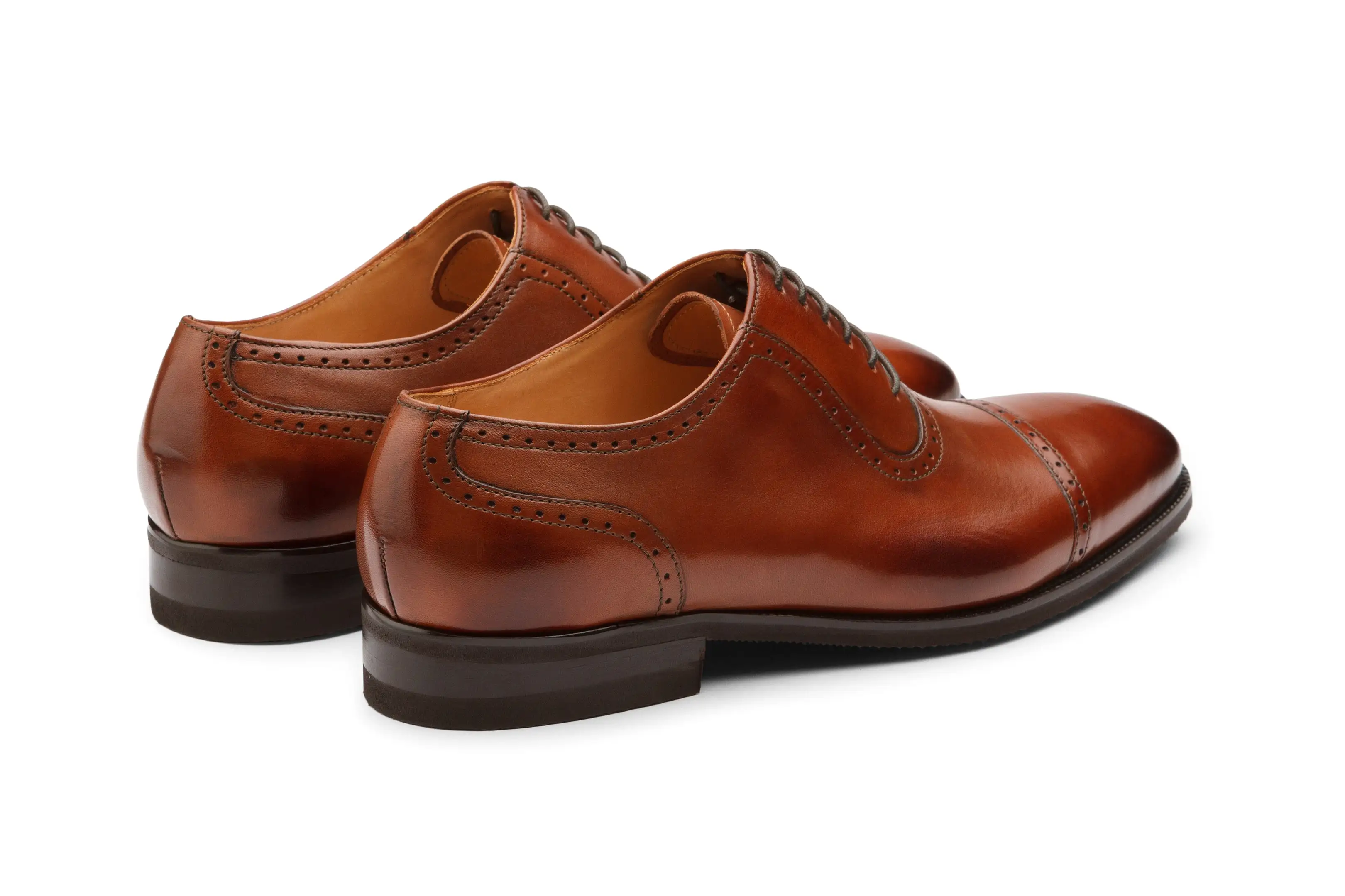 Semi Brogue Oxford Leather Shoes - Cognac