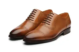 Semi Brogue Oxford Leather Shoes - Tan (9 & 12 Only)