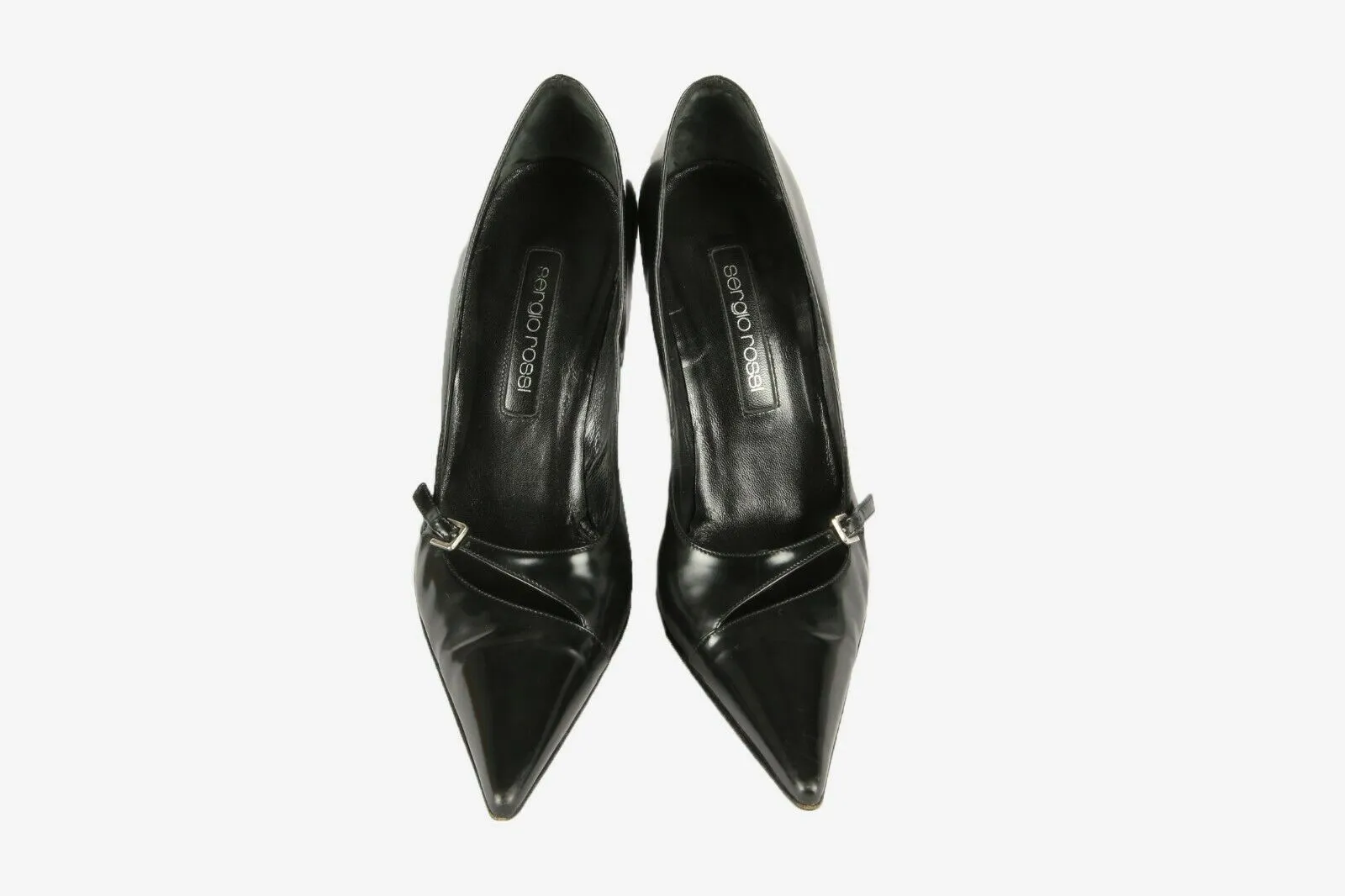 Sergio Rossi Leather Pointed Toe Court Shoe Style Black Patent Pumps Size 38 - Pepper Tree London