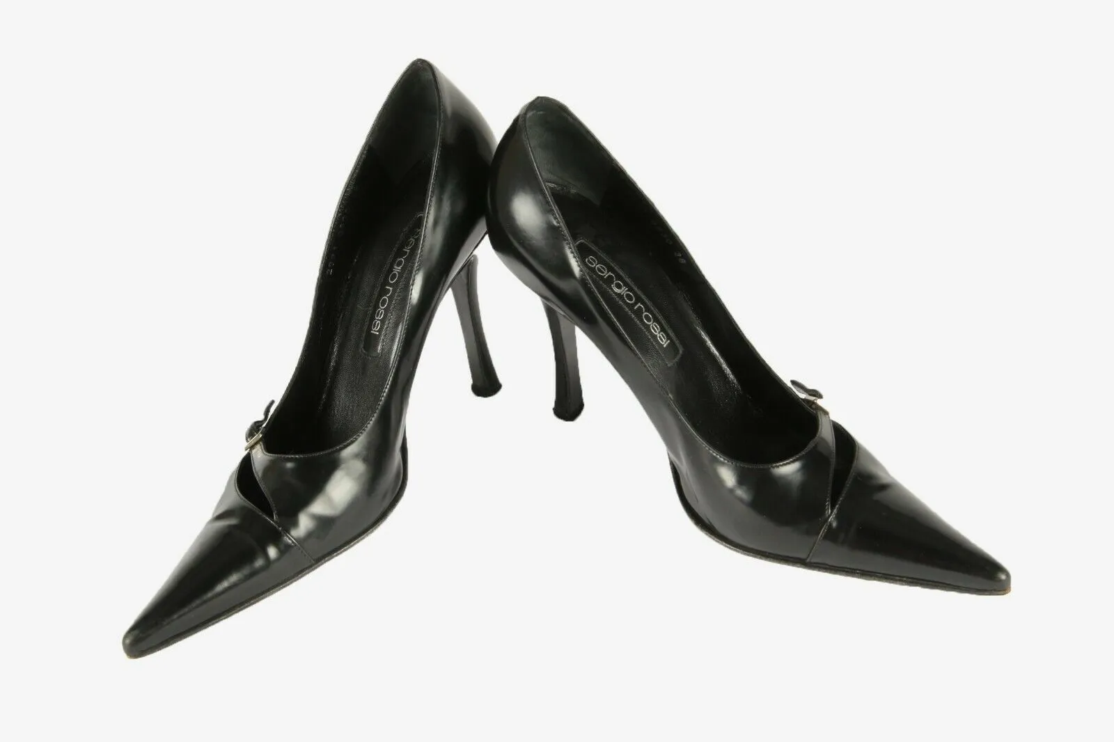 Sergio Rossi Leather Pointed Toe Court Shoe Style Black Patent Pumps Size 38 - Pepper Tree London