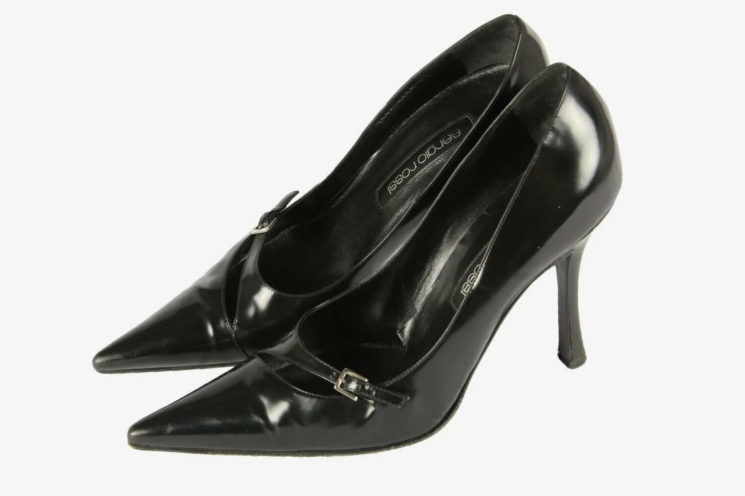 Sergio Rossi Leather Pointed Toe Court Shoe Style Black Patent Pumps Size 38 - Pepper Tree London