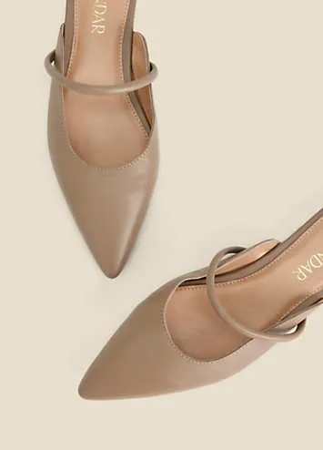 Taupe Leather Pointed Toe Strap Detail Flat Mules by Sosandar | Look Again