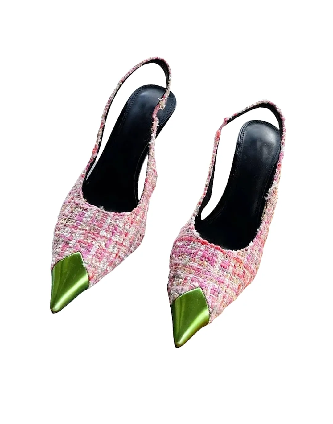 Tweed Pointed Toe Sling Back Heels