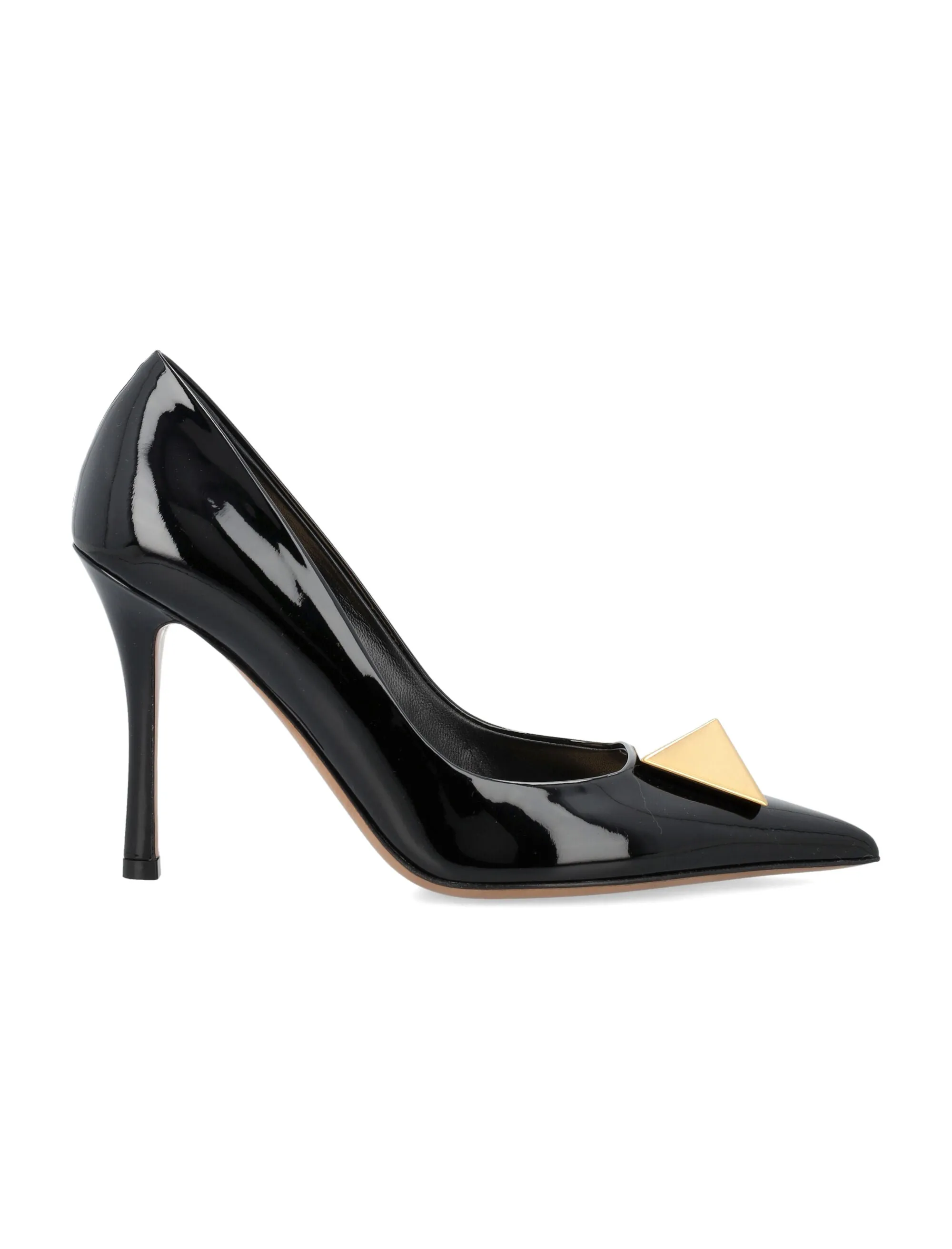 VALENTINO GARAVANI Black One Studded Patent Leather Pointed Toe Pumps