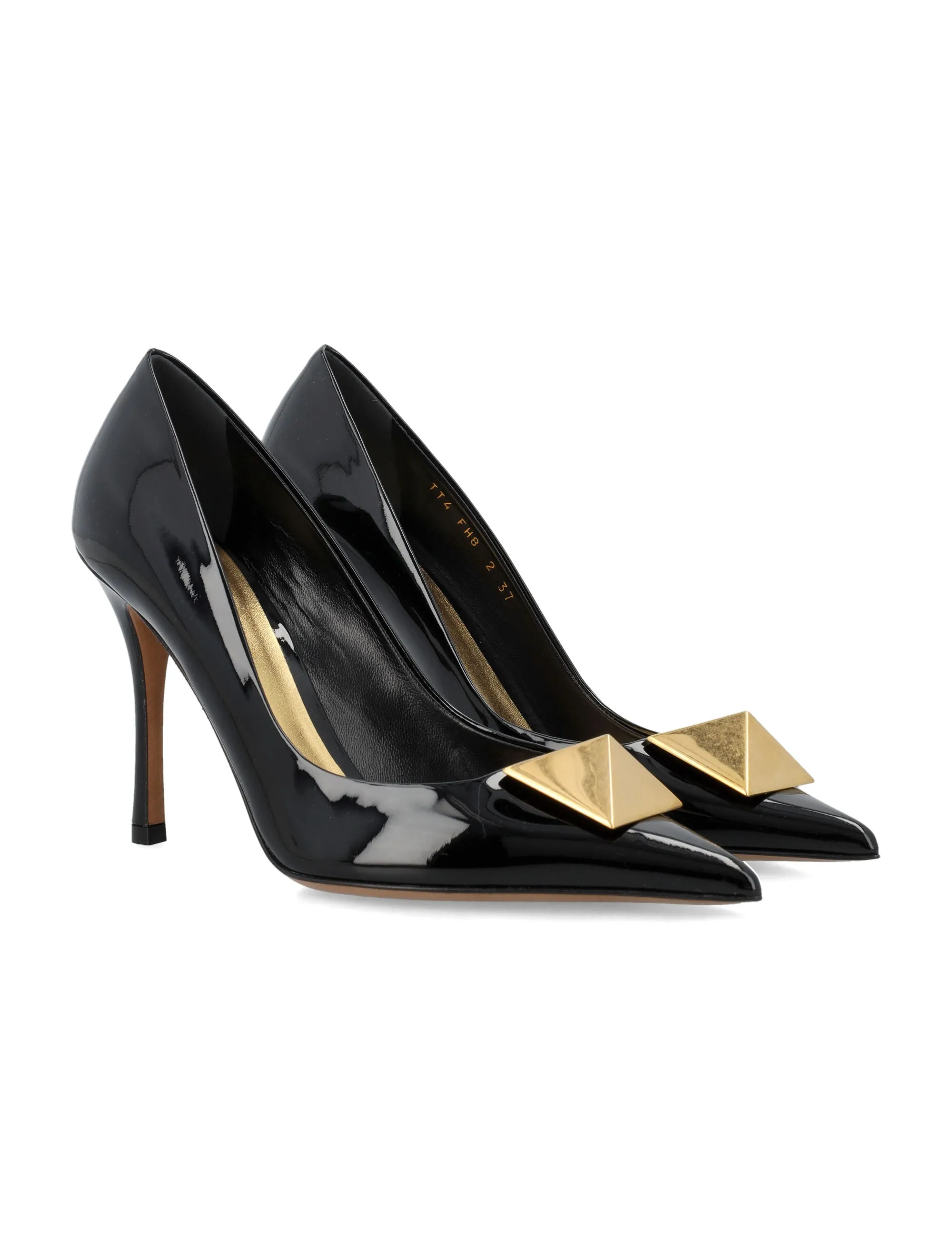 VALENTINO GARAVANI Black One Studded Patent Leather Pointed Toe Pumps