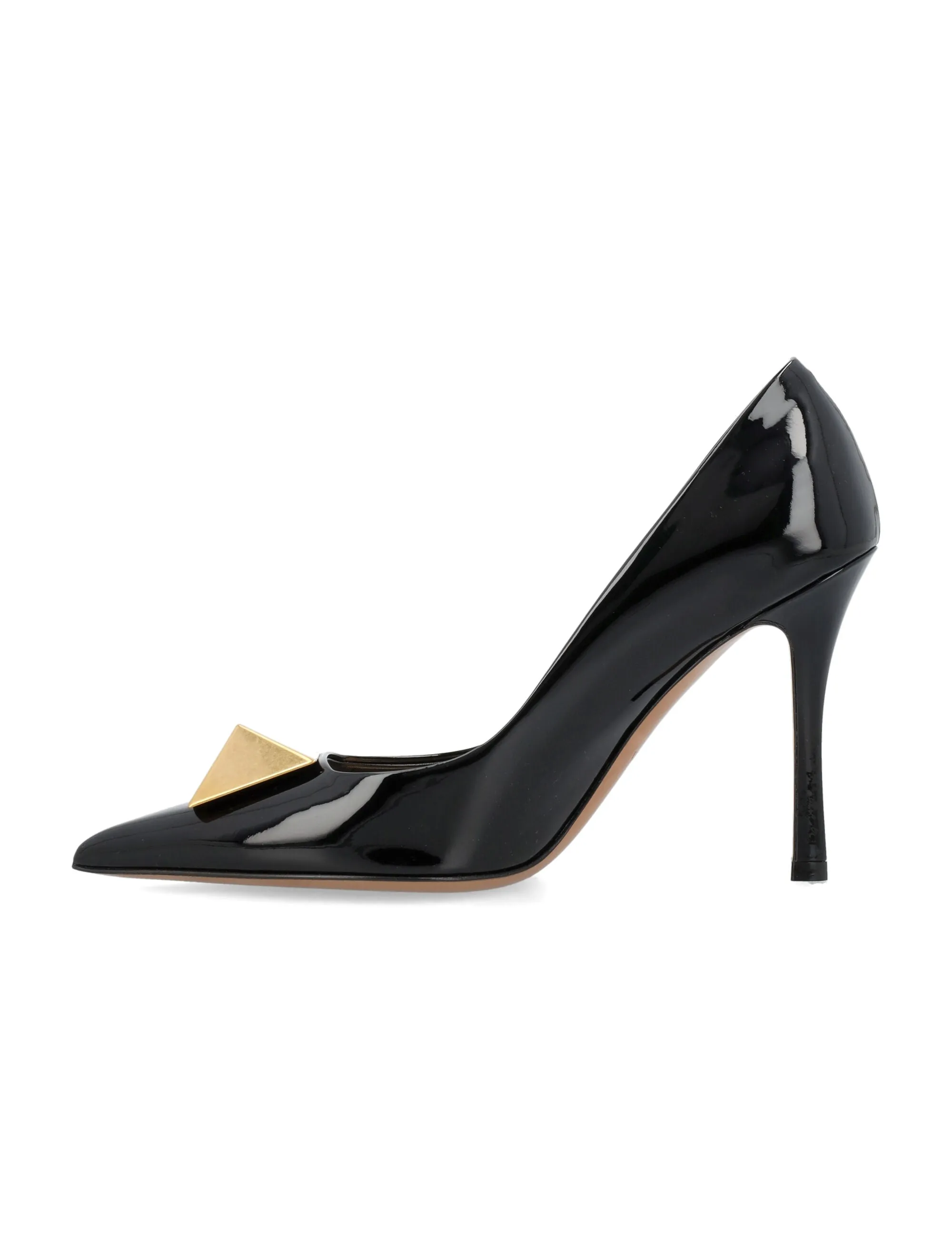 VALENTINO GARAVANI Black One Studded Patent Leather Pointed Toe Pumps