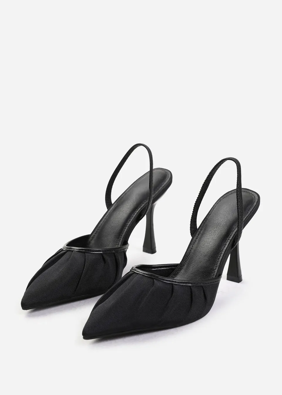 Where's That From Black Satin Maldives Pointed Toe Heels