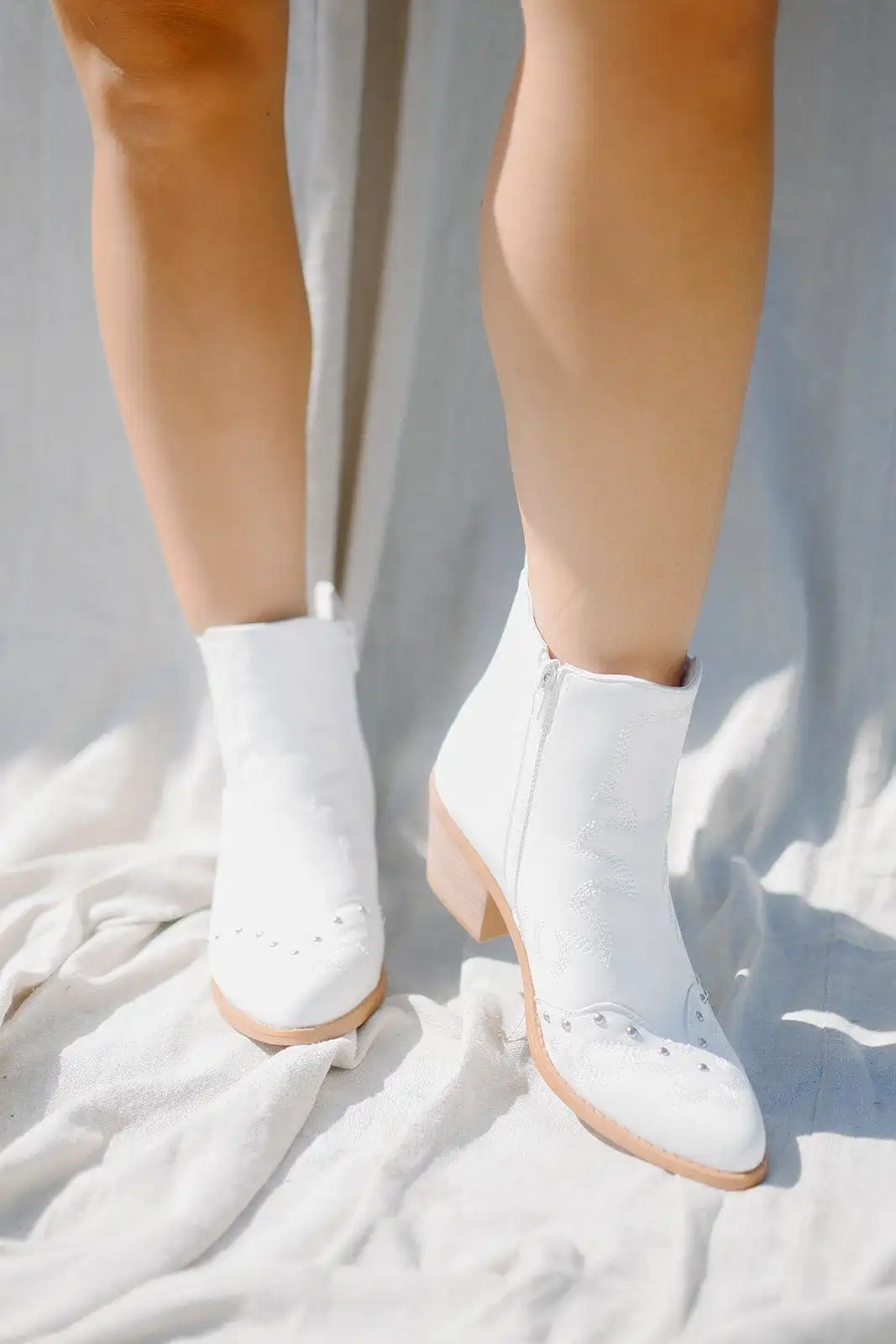 White Western Detailed Bootie