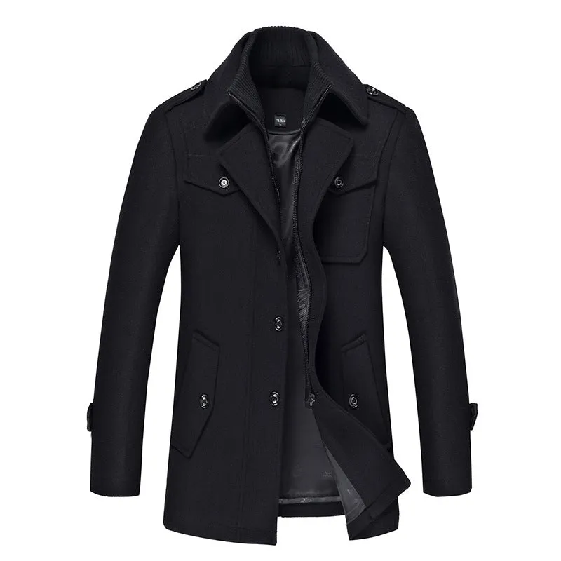 Woolen Coat Men's Slim Trench Coat Thickened Wool